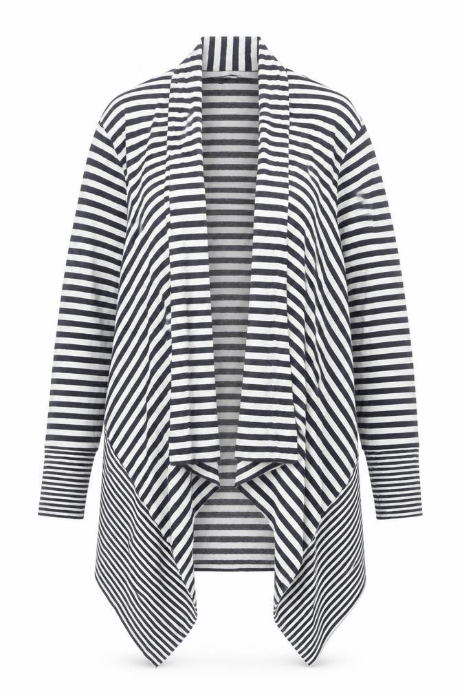 Front view of Pure Dash Women's Black Striped Open Front Cardigan, size 16