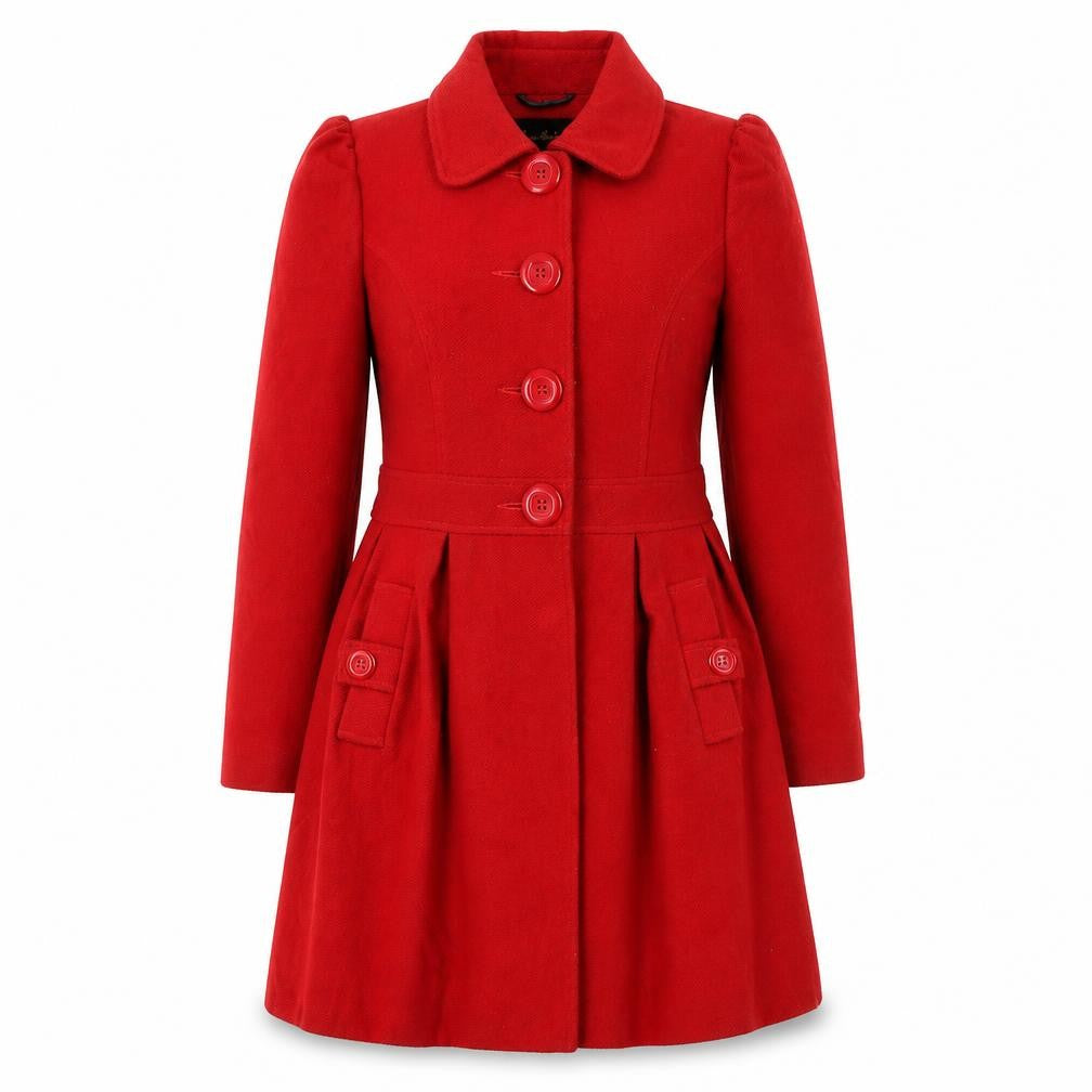 Front view of E-vie Red Women's Overcoat, size 10, Classic