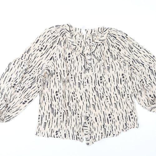 MNG Women's Beige Animal Print Blouse, Size 12