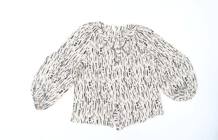 MNG Women's Beige Animal Print Blouse, Size 12