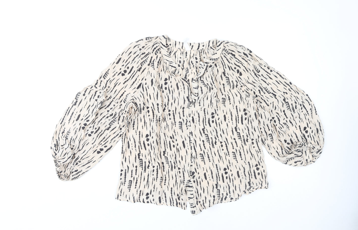 MNG Women's Beige Animal Print Blouse, Size 12