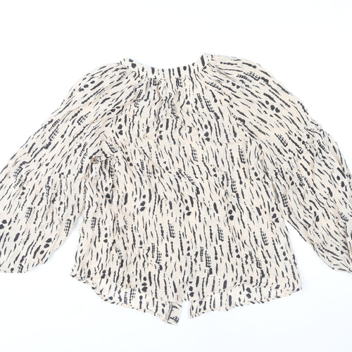 MNG Women's Beige Animal Print Blouse, Size 12