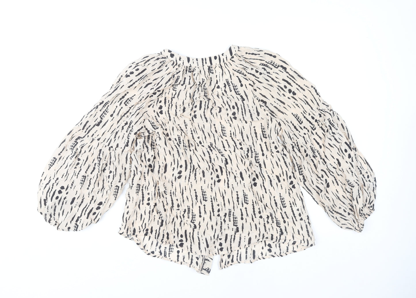 MNG Women's Beige Animal Print Blouse, Size 12