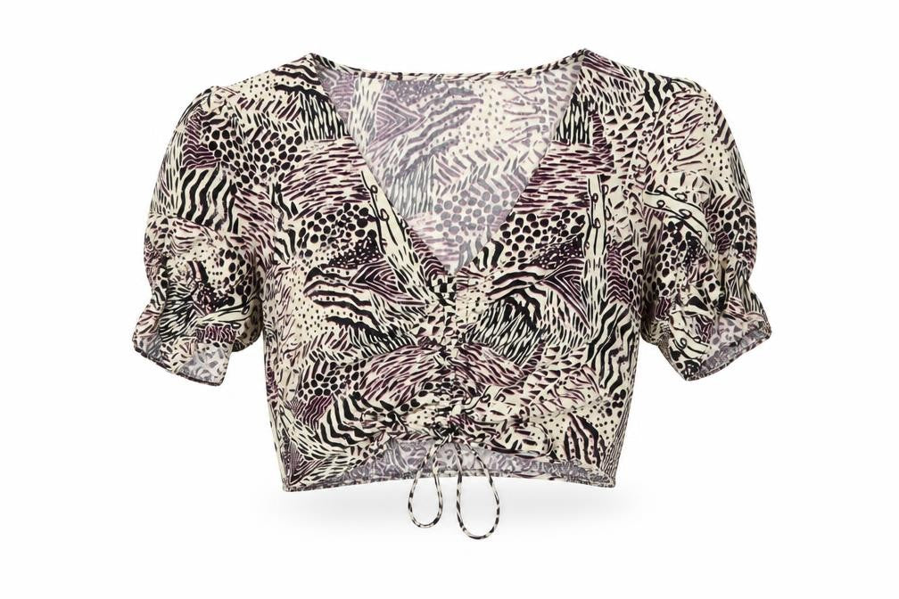Front view of Topshop Women’s Multicoloured Wrap Blouse, size UK 8
