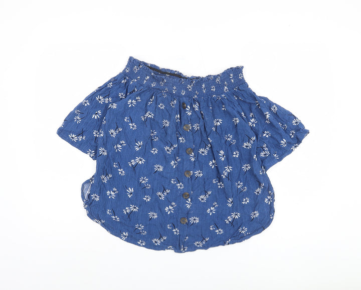 Next Women Blue Floral Cropped Blouse Size 12