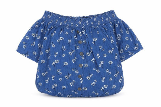Front view of Next Women Blue Floral Cropped Blouse, size 12