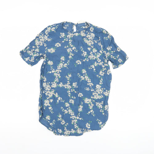 H&M Women's Blue Floral Blouse, Size 8, Spring Style