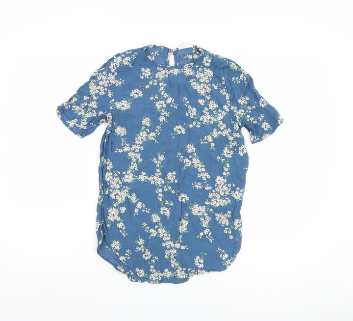 H&M Women's Blue Floral Blouse, Size 8, Spring Style