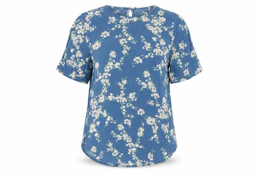 Front view of H&M Women's Blue Floral Blouse, size 8, Spring Style