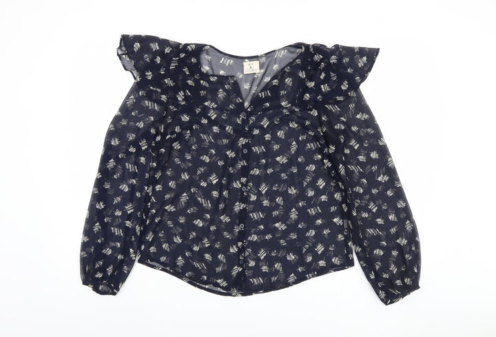 Women's Blue Polyester Blouse - M, Button Closure