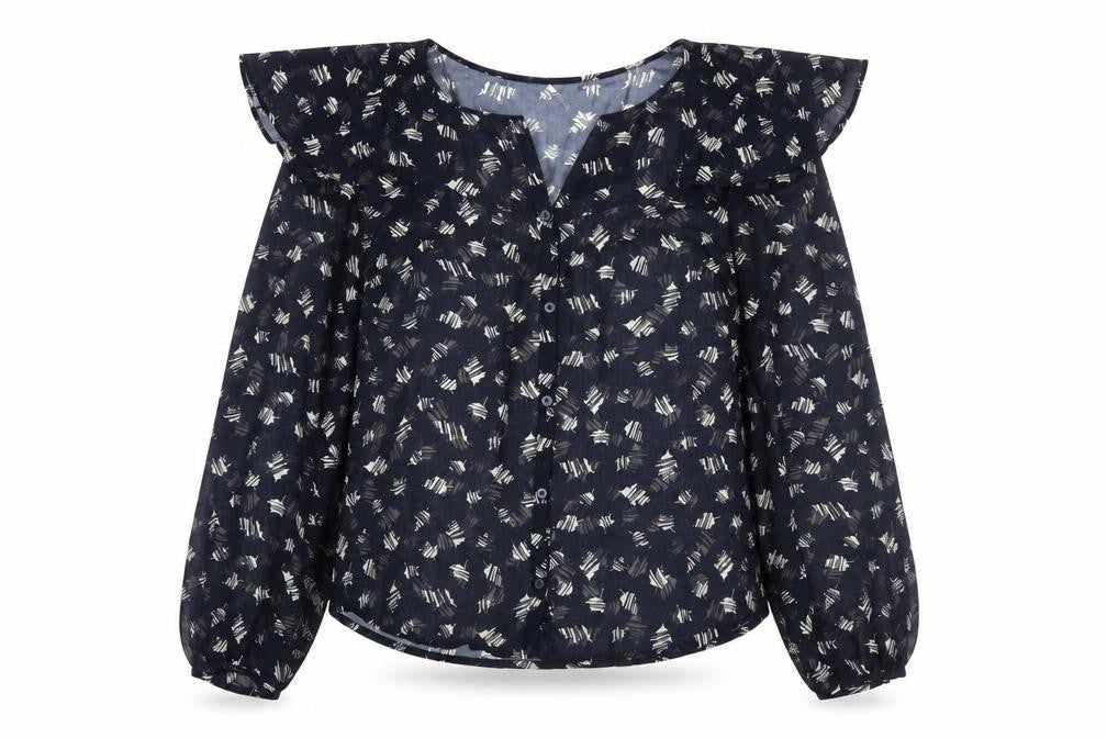 Women's Blue Polyester Blouse - M, Button Closure