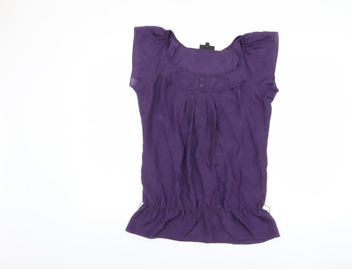 Warehouse Women's Purple Silk Blouse, Size 12, Cap Sleeve