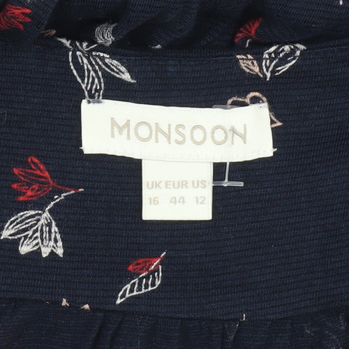 Monsoon Women's Blue Floral Dress Size 16