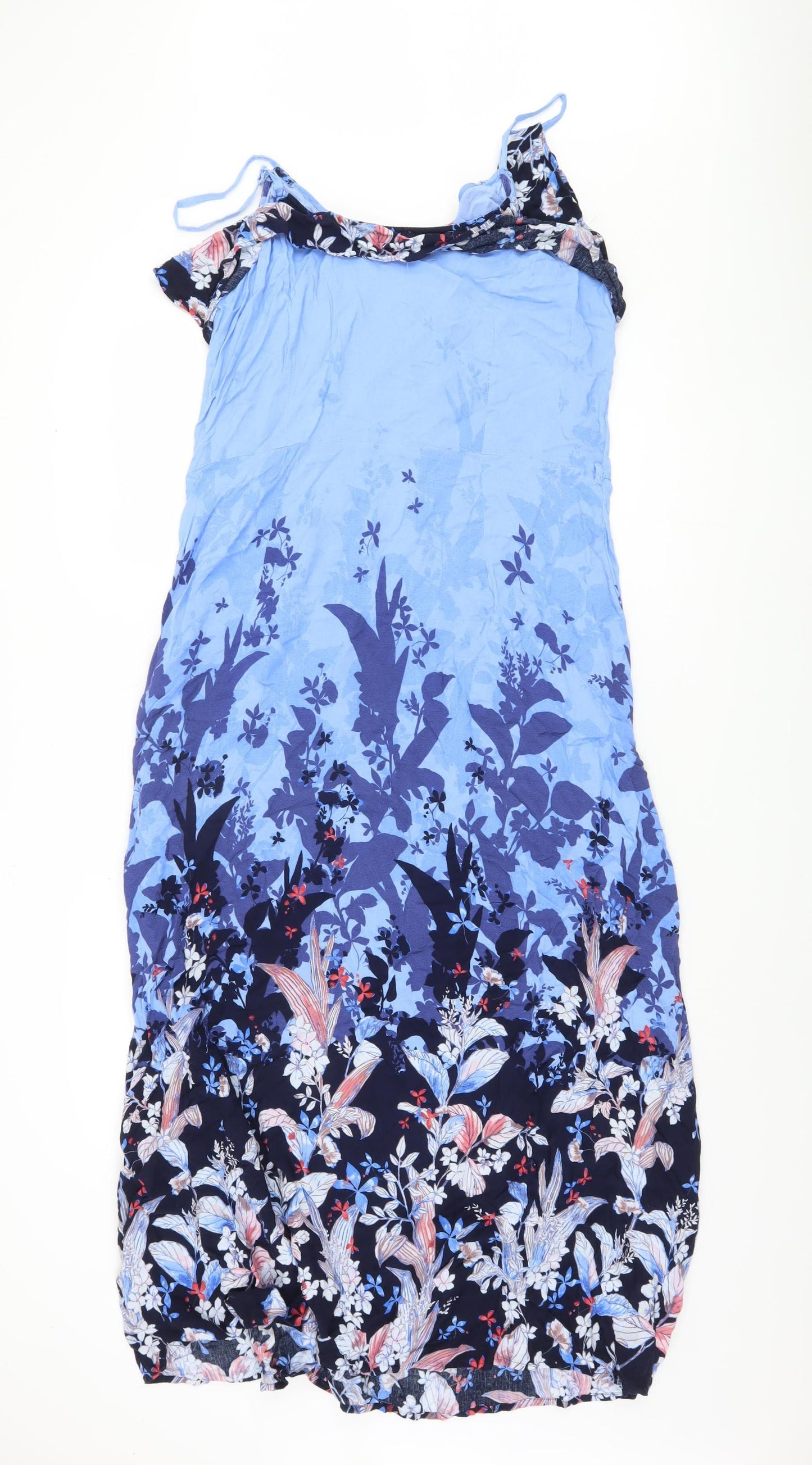Marks and Spencer Women's Blue Floral Dress, Size 18
