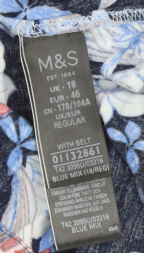 Marks and Spencer Women's Blue Floral Dress, Size 18
