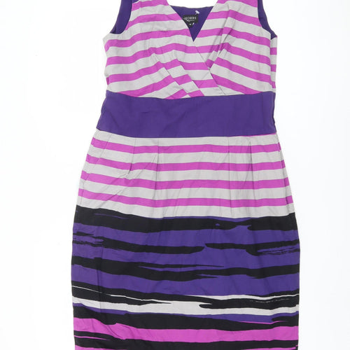 Hobbs Women's Purple Pink Striped Sheath Dress Size 14