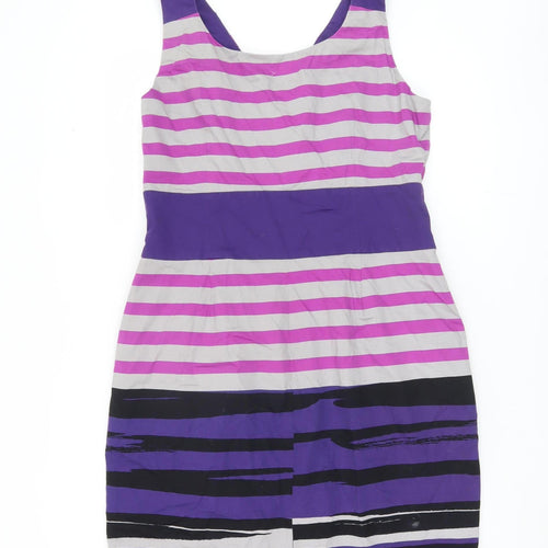 Hobbs Women's Purple Pink Striped Sheath Dress Size 14