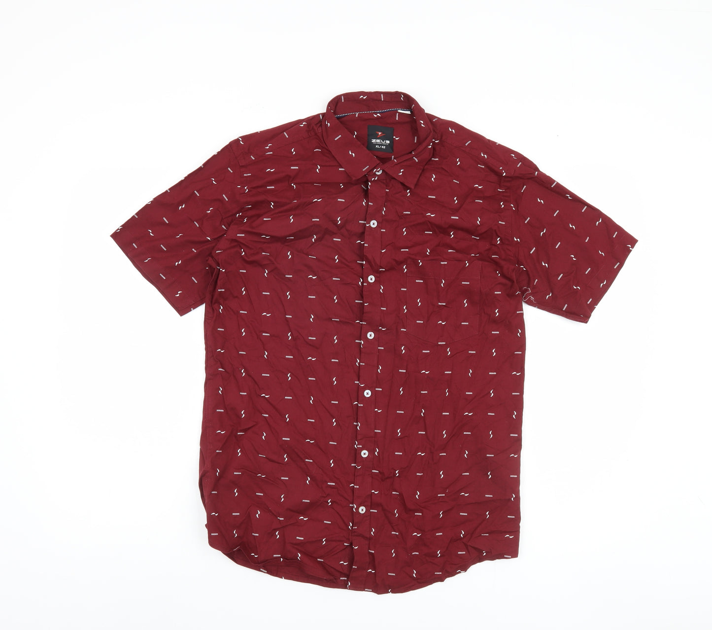 Zeus Men's Red Geometric Button-Up Shirt XL Casual