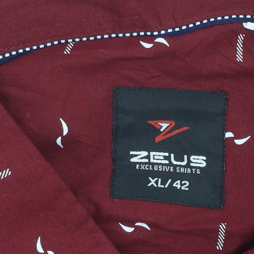 Zeus Men's Red Geometric Button-Up Shirt XL Casual