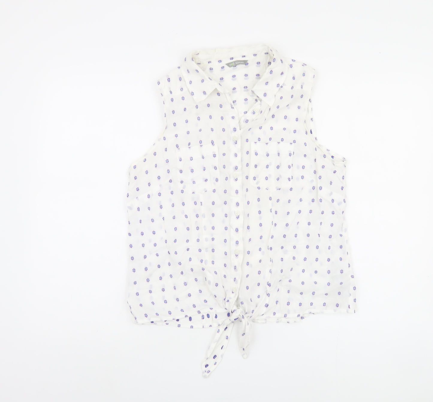 Marks and Spencer Women's White Floral Blouse, Size 16