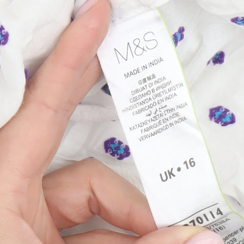 Marks and Spencer Women's White Floral Blouse, Size 16
