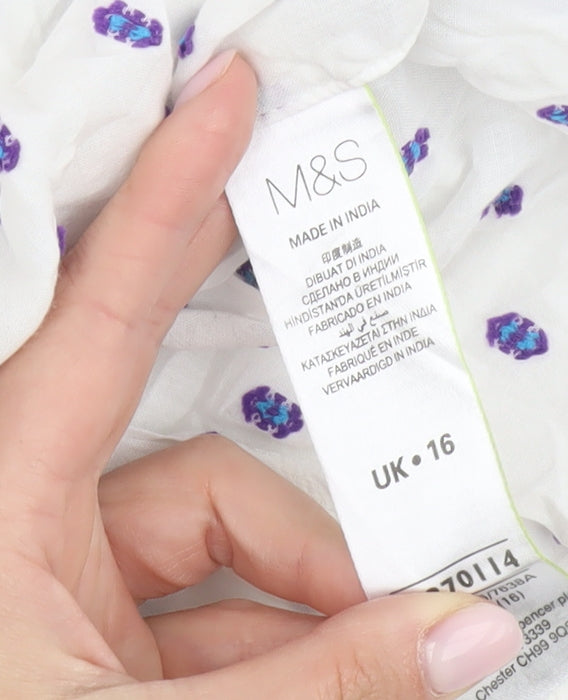 Marks and Spencer Women's White Floral Blouse, Size 16