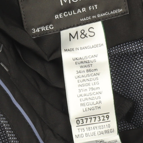 Marks and Spencer Men's Blue Regular Fit Trousers