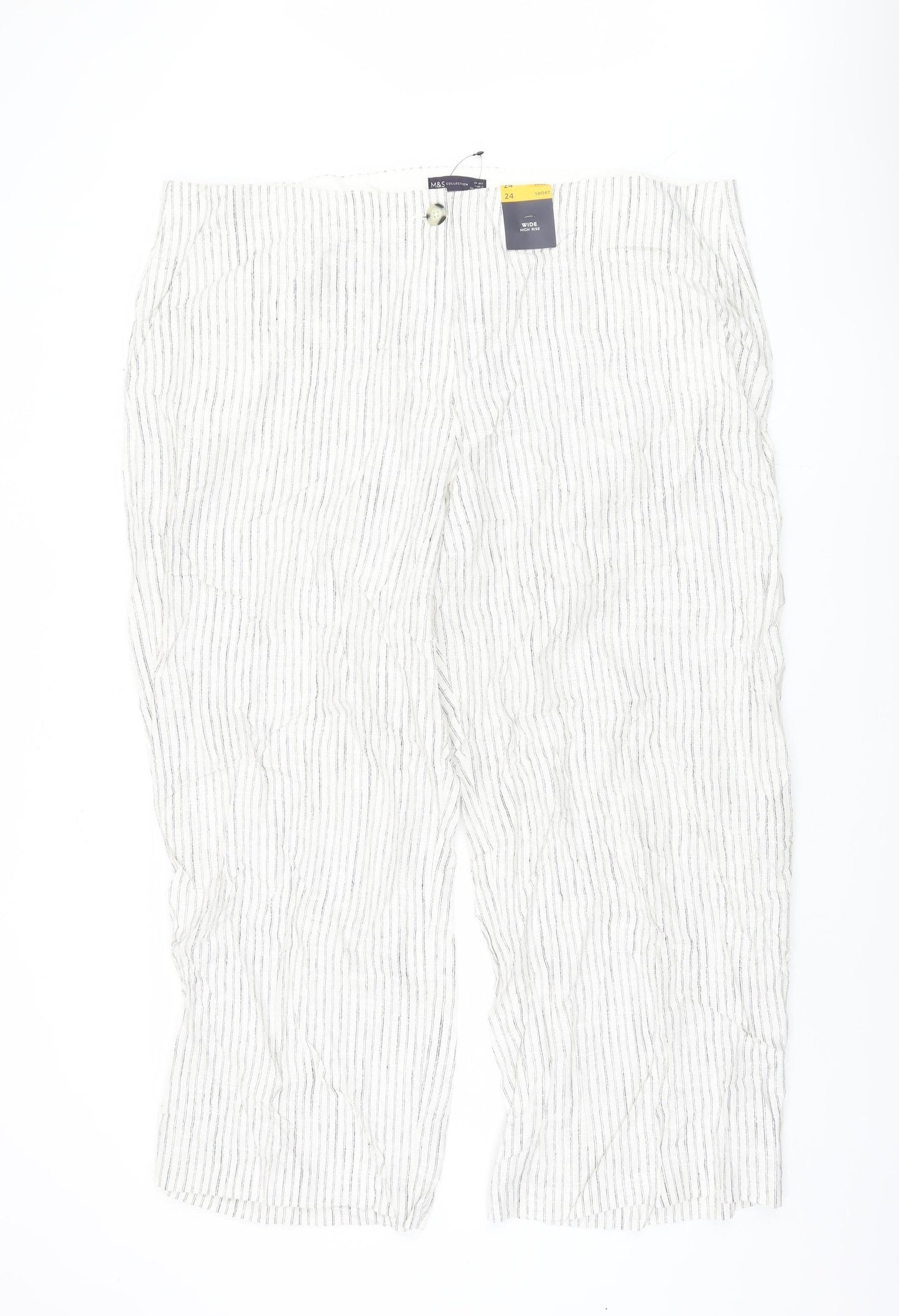Marks and Spencer Women's White Striped Trousers Size 24