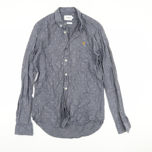 Farah Men's Grey Slim Fit Long Sleeve Button-Up Shirt