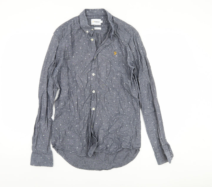 Farah Men's Grey Slim Fit Long Sleeve Button-Up Shirt