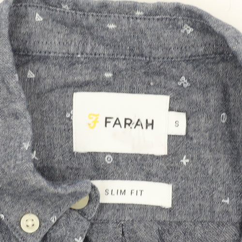 Farah Men's Grey Slim Fit Long Sleeve Button-Up Shirt