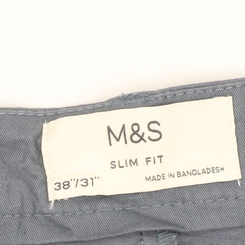 Marks and Spencer Men's Blue Chino Trousers