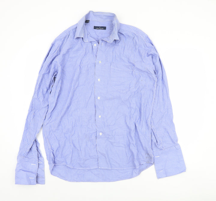 Daniel Hechter Men's Blue Striped Button-Up Shirt L
