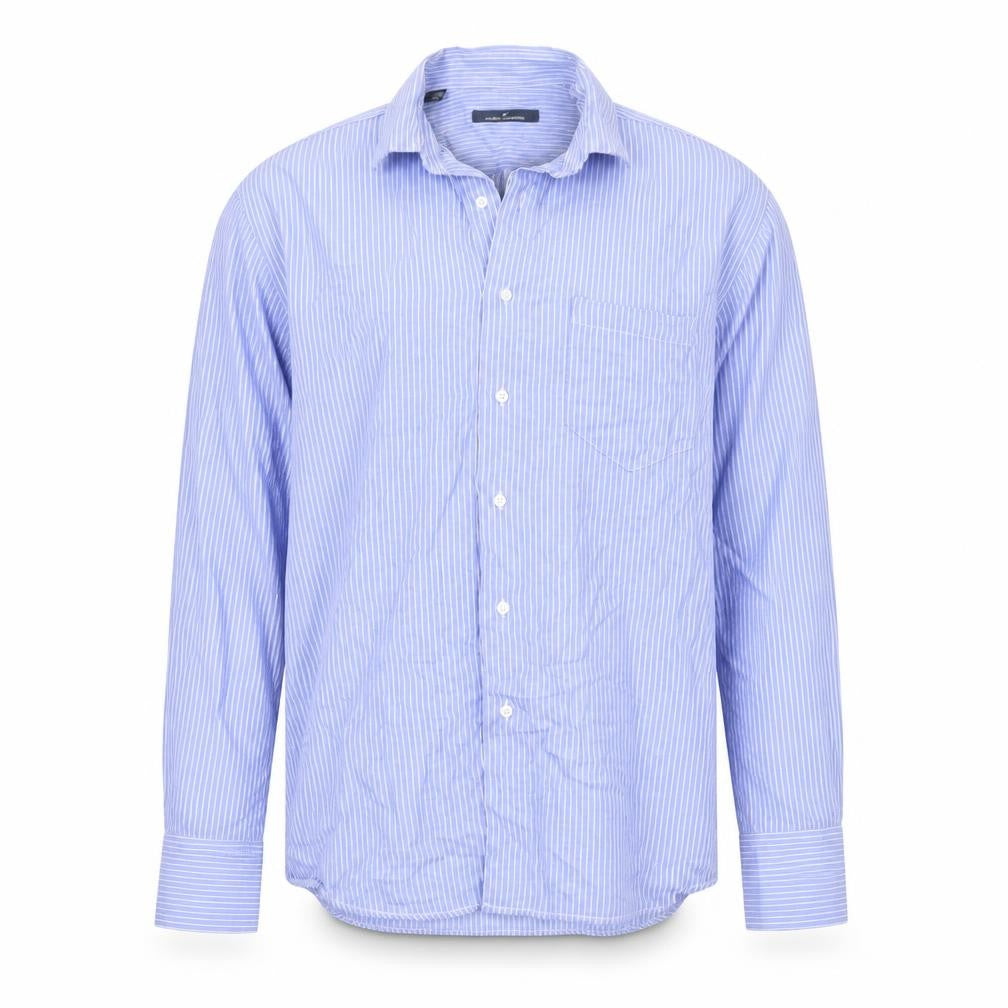 Front view of Daniel Hechter Men's Blue Striped Button-Up Shirt L