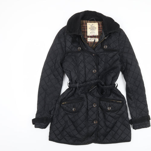 Next Women's Black Quilted Coat Size 10 Belted
