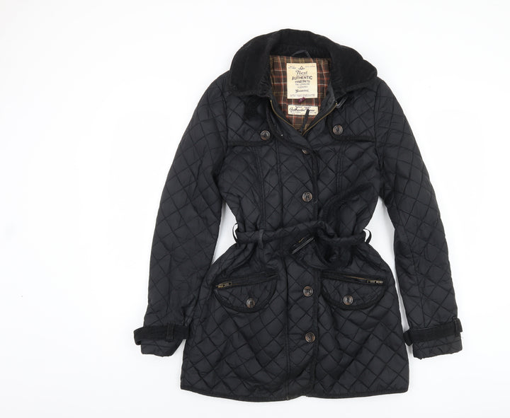 Next Women's Black Quilted Coat Size 10 Belted