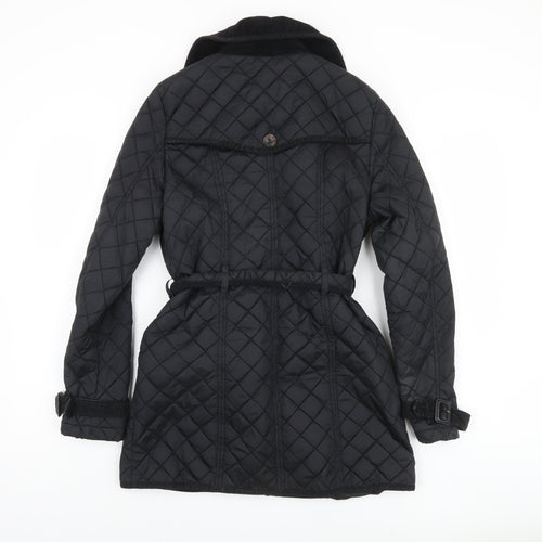 Next Women's Black Quilted Coat Size 10 Belted