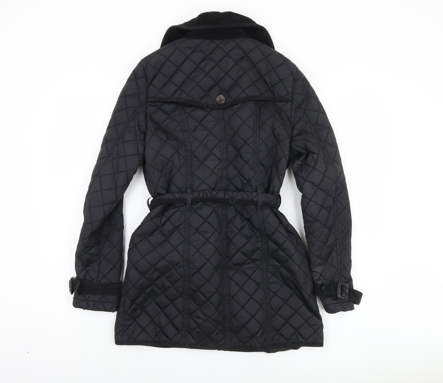 Next Women's Black Quilted Coat Size 10 Belted