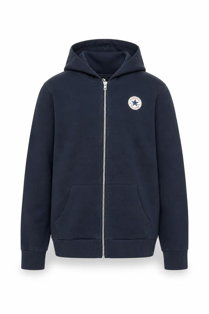 Front view of Converse boys’ blue xl full zip hoodie with logo