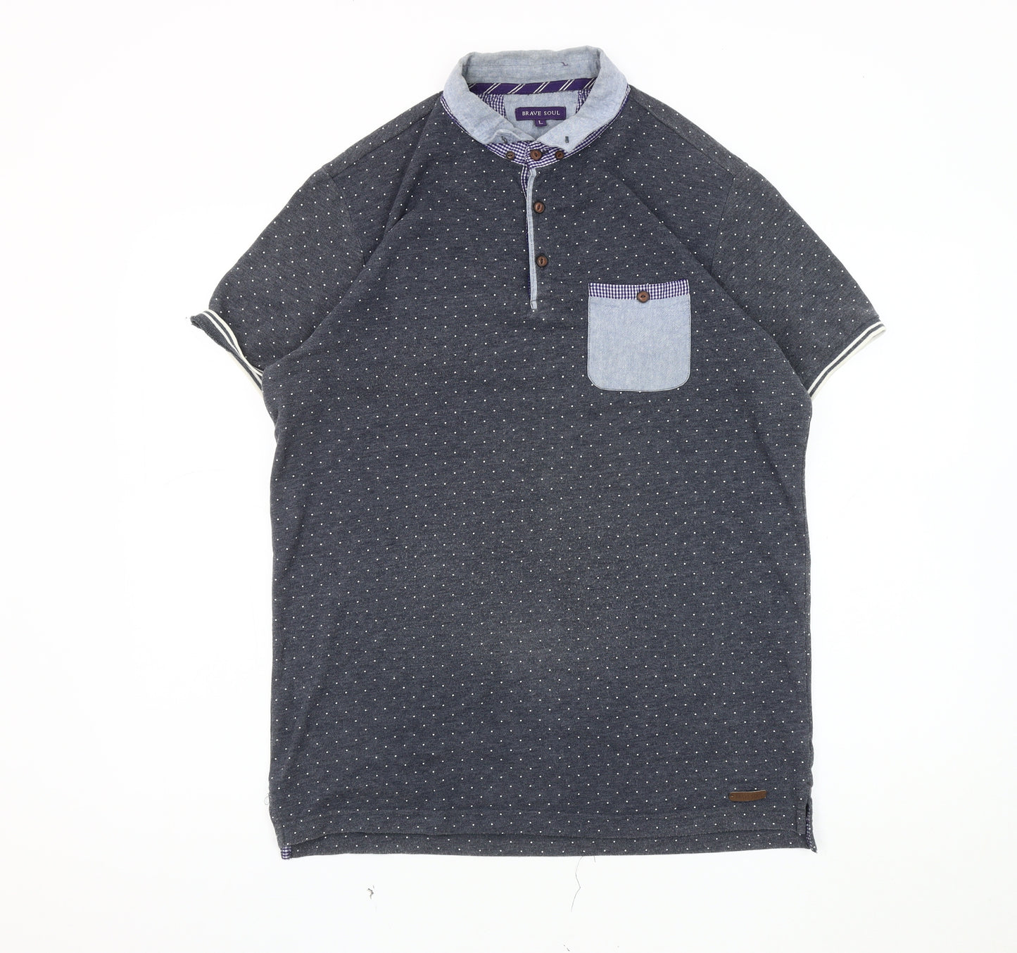 Brave Soul Men's Grey Polka Dot Polo L