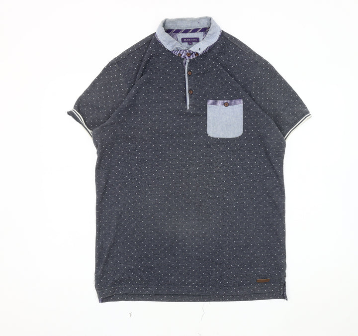 Brave Soul Men's Grey Polka Dot Polo L