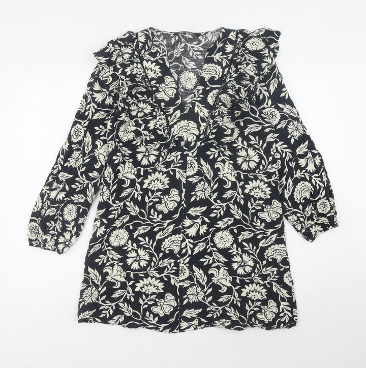 Zara Women's Black Floral Long Sleeve Dress