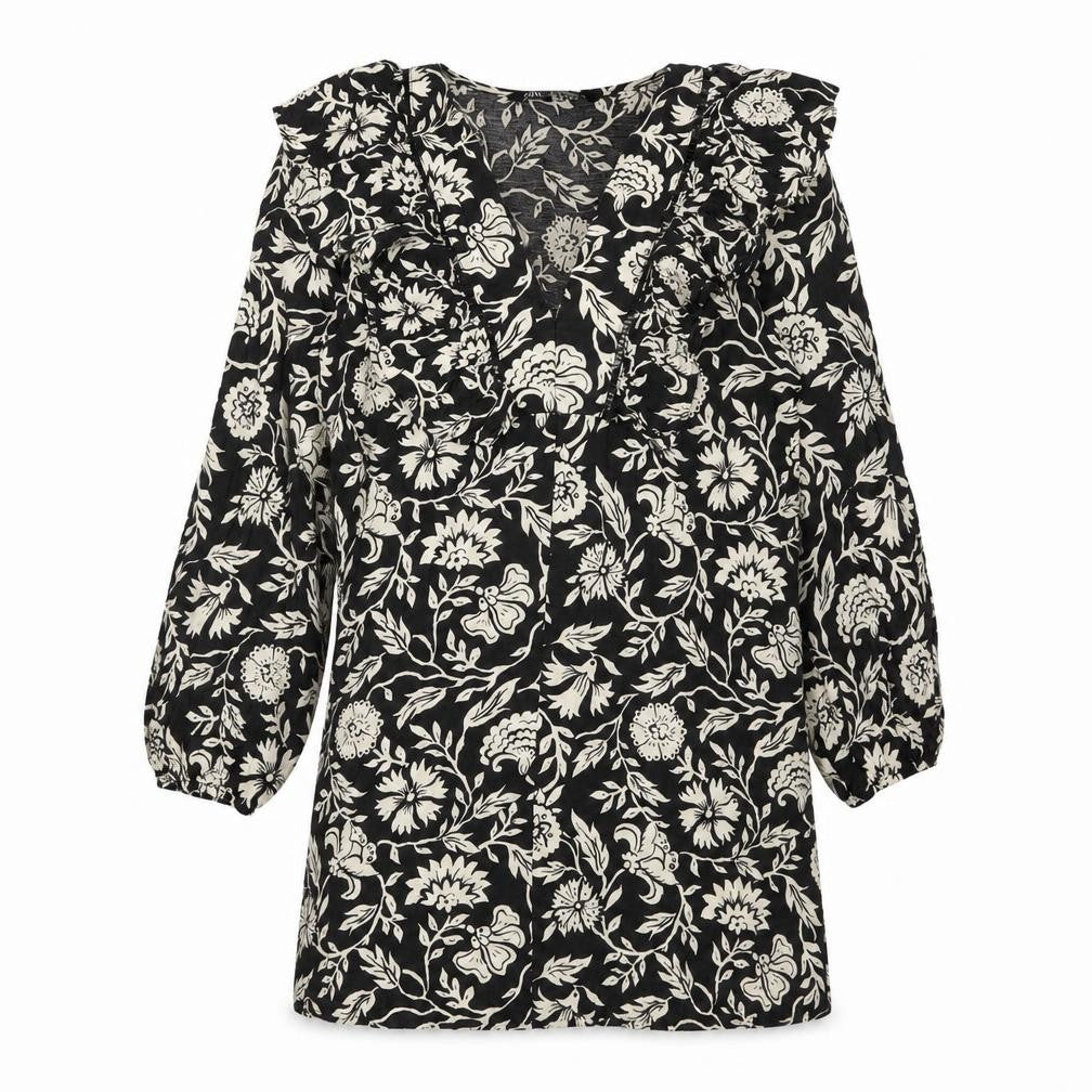 Zara Women's Black Floral Long Sleeve Dress