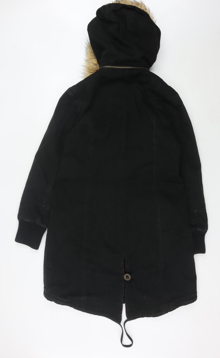 WAX Women's Black Size 10 Hooded Parka Coat