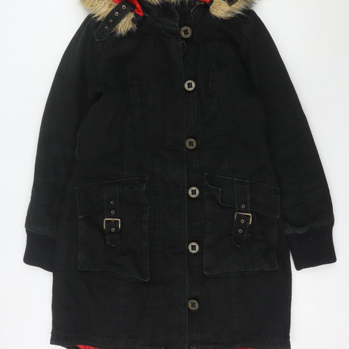 WAX Women's Black Size 10 Hooded Parka Coat