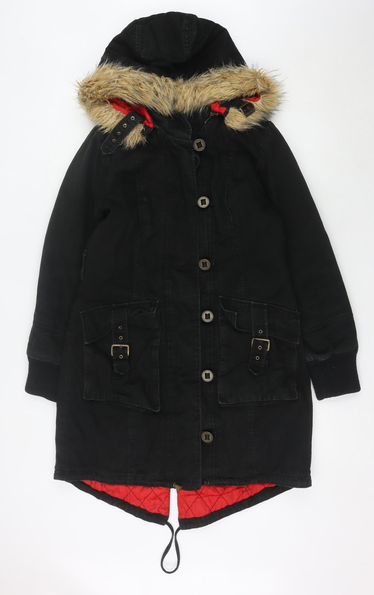 WAX Women's Black Size 10 Hooded Parka Coat