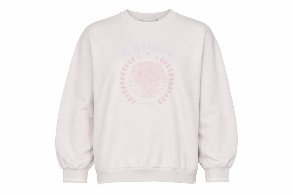 Front view of Adidas Women's White Pullover Logo Sweatshirt, size 10
