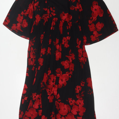 H&M Women's Black Red Floral Midi Dress Size 6