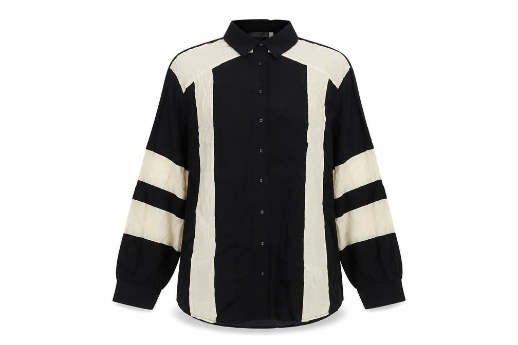 Front view of Mint Velvet Women's Black Striped Button-Up Shirt