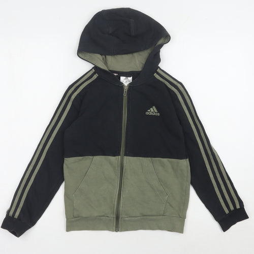Adidas Boys Black Hoodie, 9-10 Years, Full Zip, Colourblock